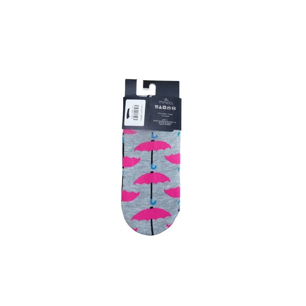 Minicci Liner Socks Womens M/L Gray New Pink Umbrella Pattern No Show